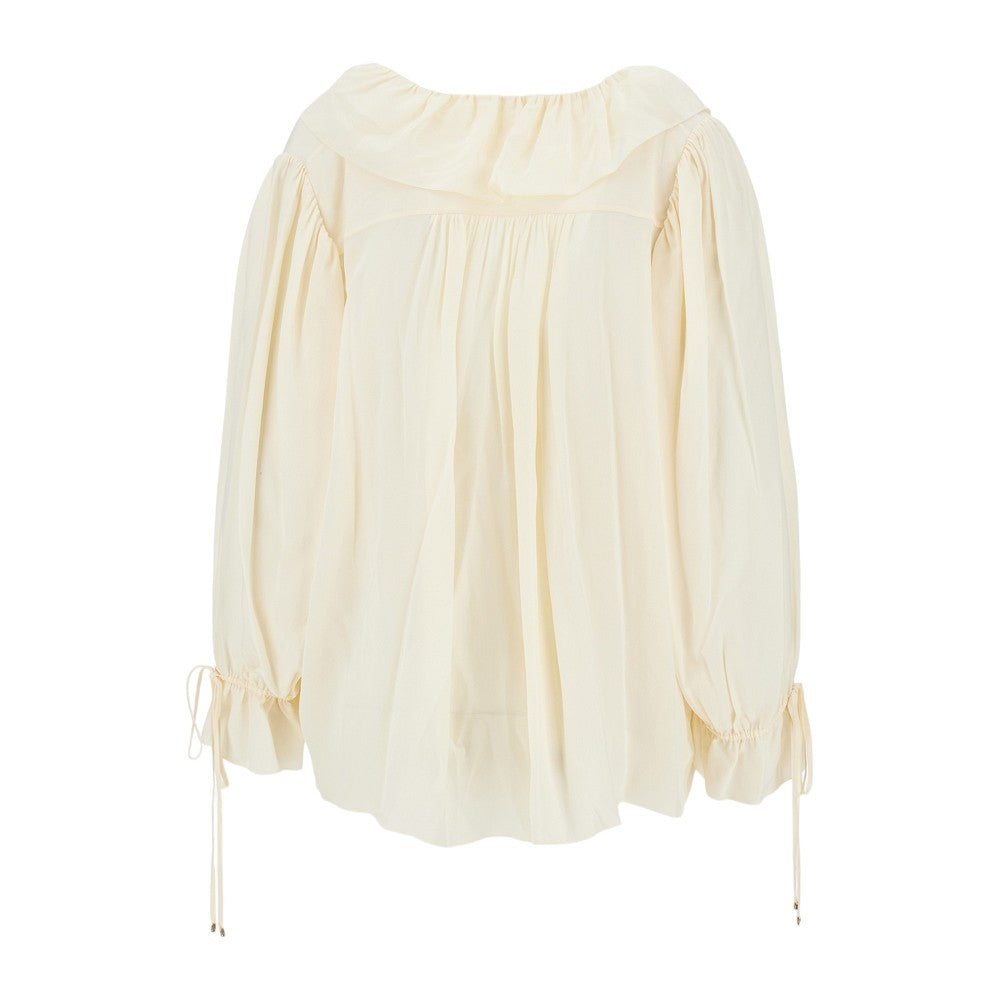ruffled crêpe de chine blouse