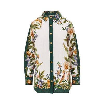 floral print linen blend shirt