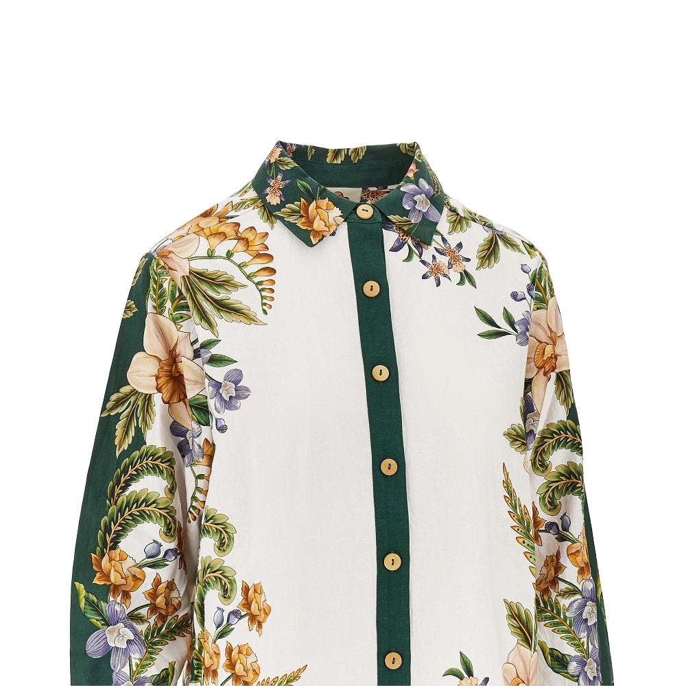 FARM RIO XL floral print linen blend shirt
