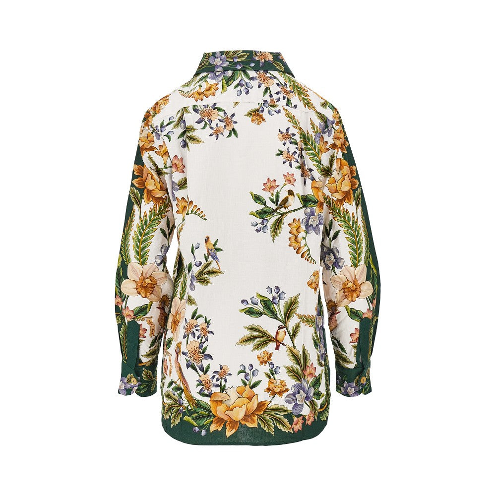 floral print linen blend shirt