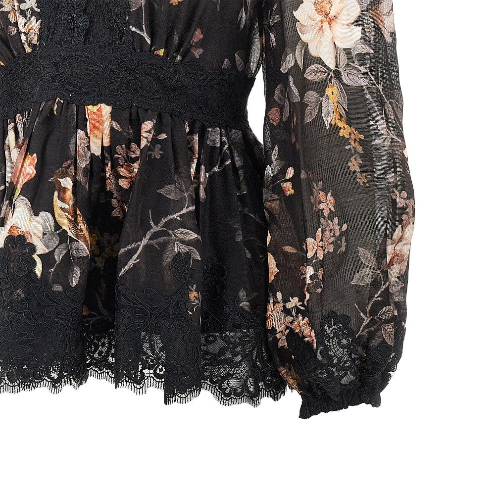 ZIMMERMANN III linen and silk carousel blouse with lace