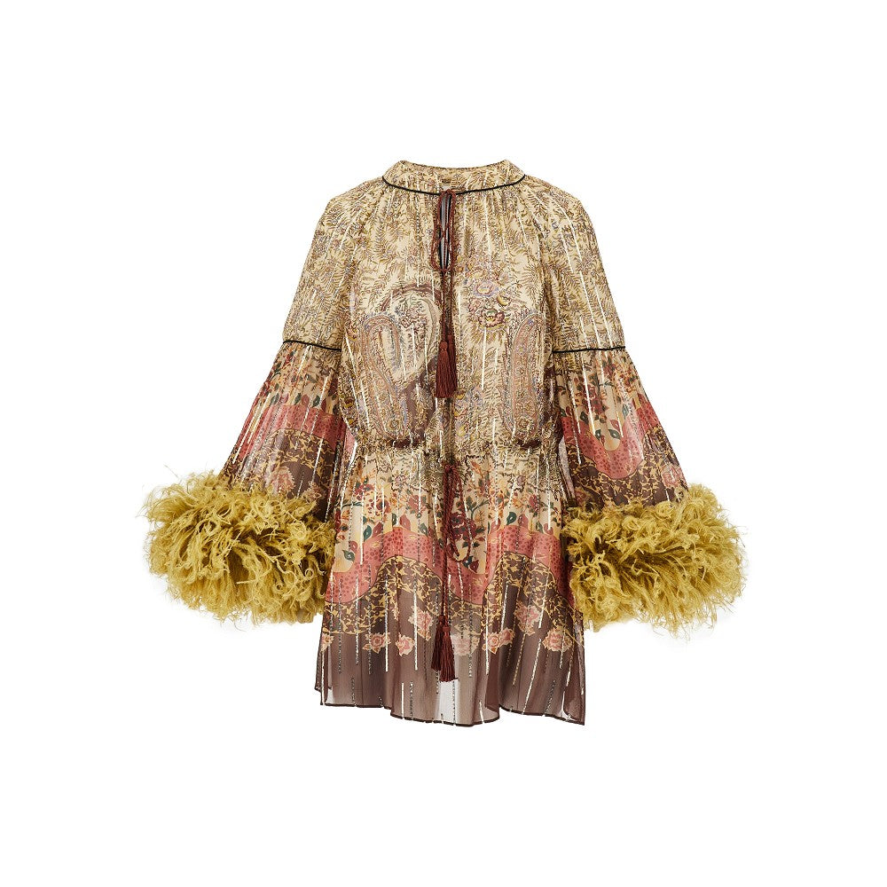 VALENTINO 40 lurex georgette blouse with feathers