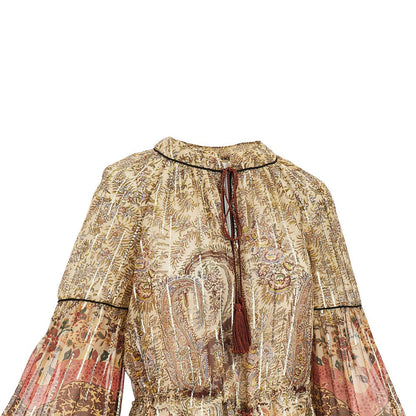 VALENTINO 40 lurex georgette blouse with feathers