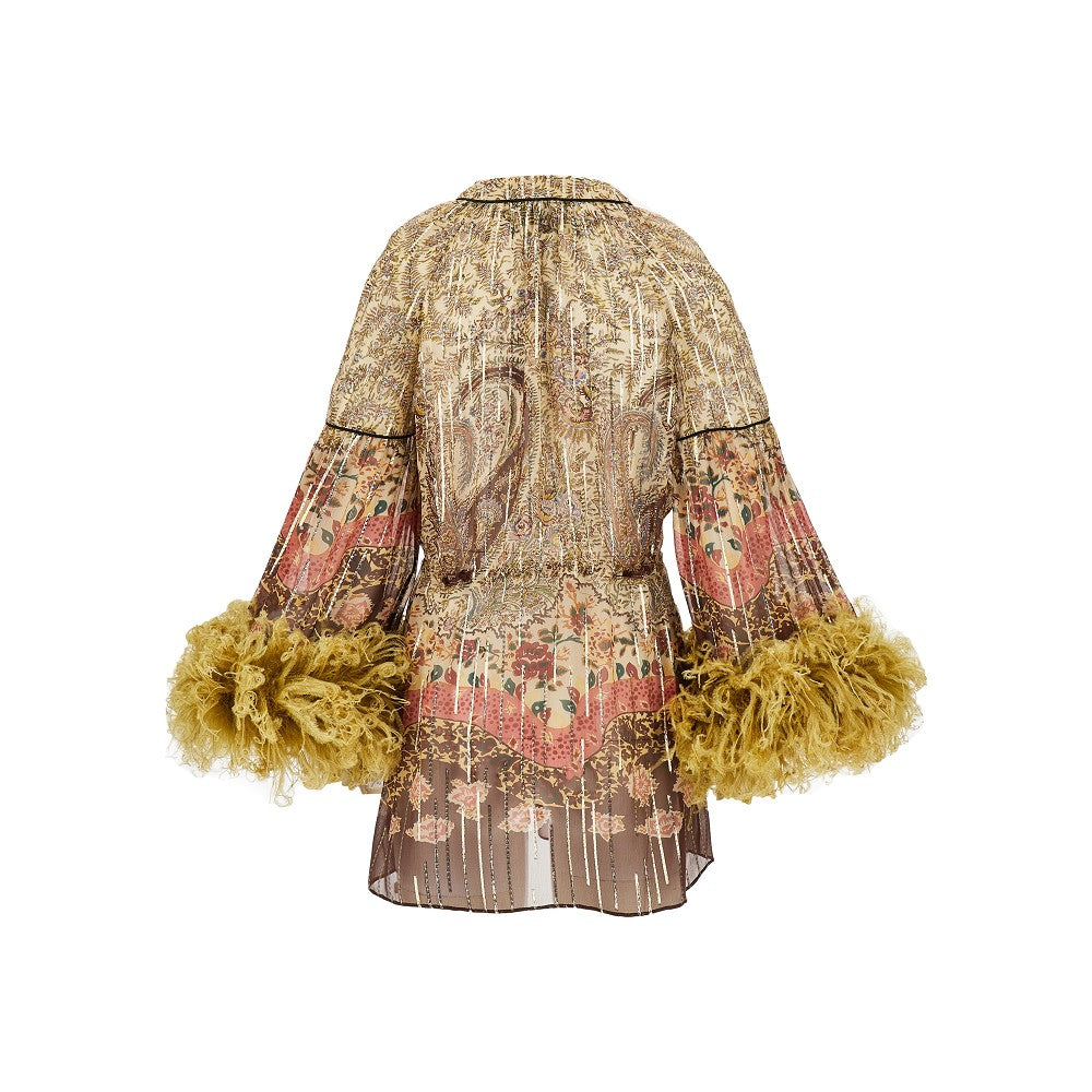 VALENTINO 40 lurex georgette blouse with feathers