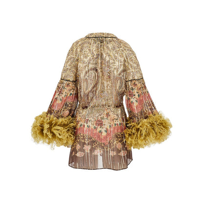 VALENTINO 40 lurex georgette blouse with feathers