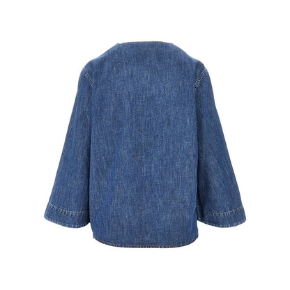 VALENTINO 40 denim blouse with v gold detail