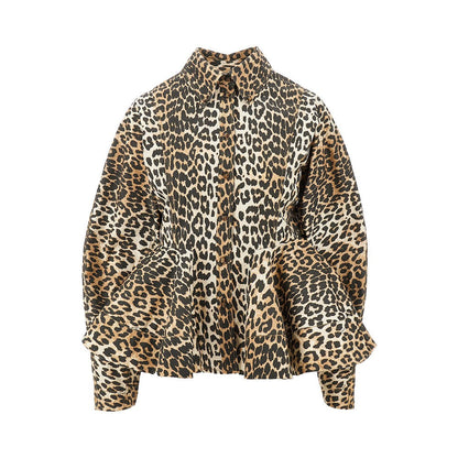 GANNI 40 leopard cotton peplum shirt