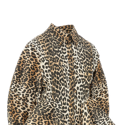 GANNI 40 leopard cotton peplum shirt