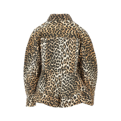 GANNI 40 leopard cotton peplum shirt
