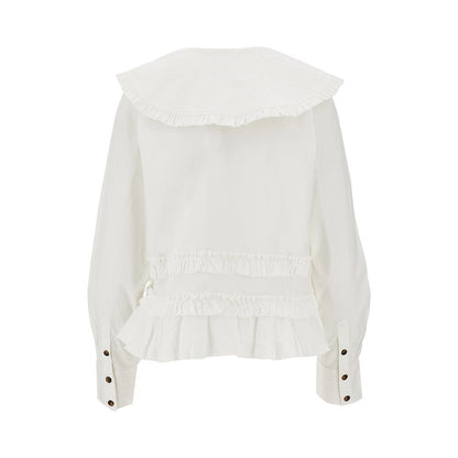 GANNI 36 ruffled stretch cotton shirt