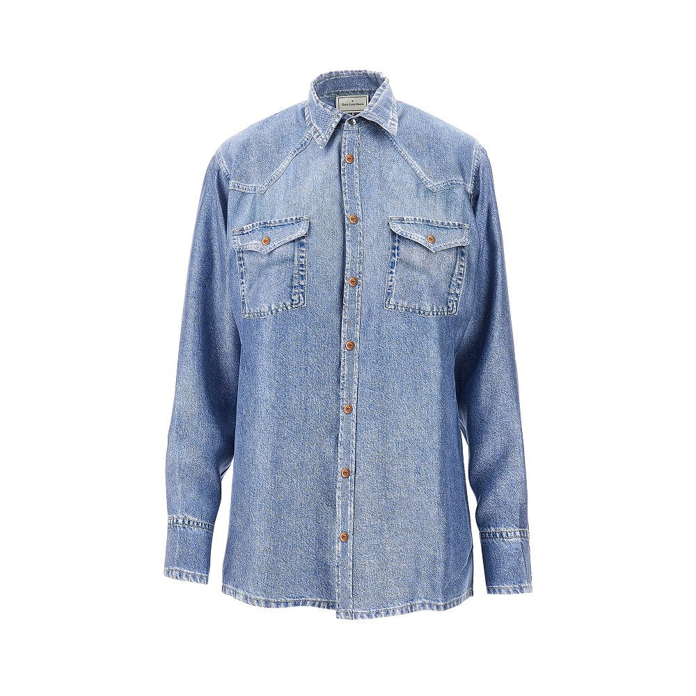PIERRE LOUIS MASCIA S denim print silk shirt