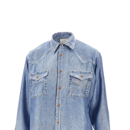 PIERRE LOUIS MASCIA S denim print silk shirt