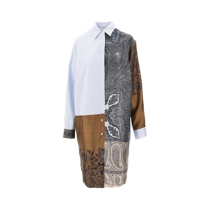 PIERRE LOUIS MASCIA M cotton and silk patchwork shirt dress