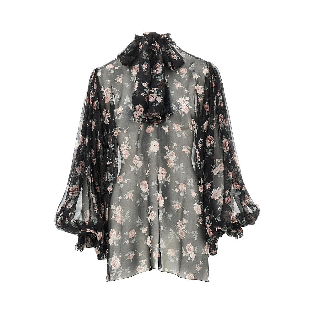 vintage roses print chiffon blouse