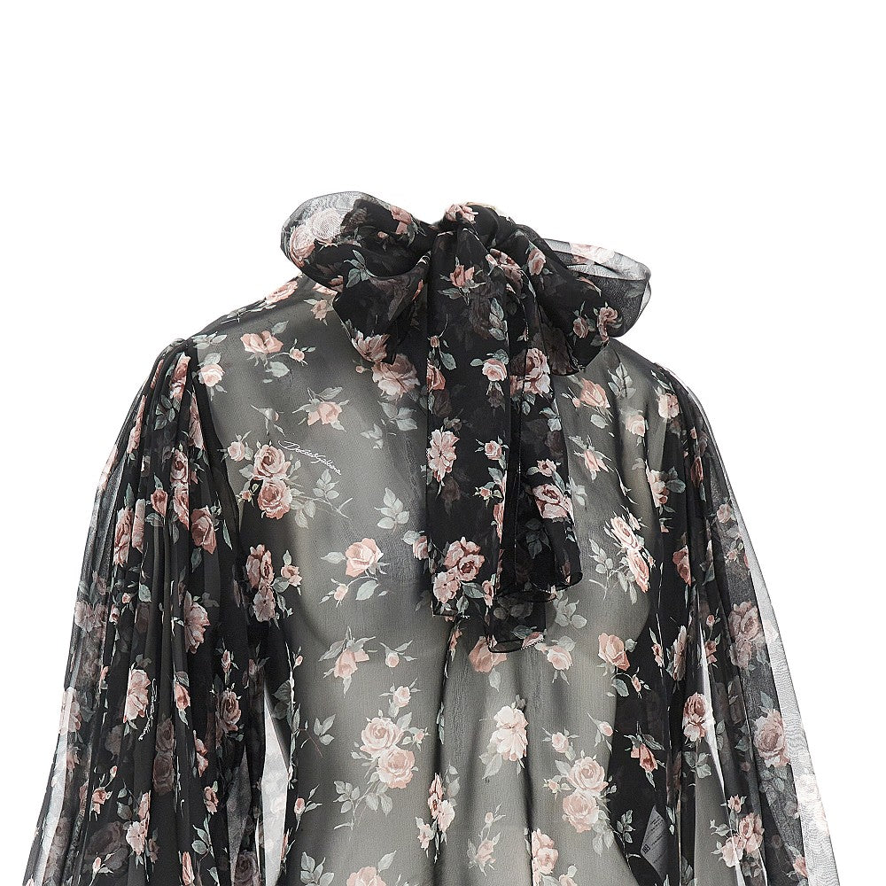 vintage roses print chiffon blouse