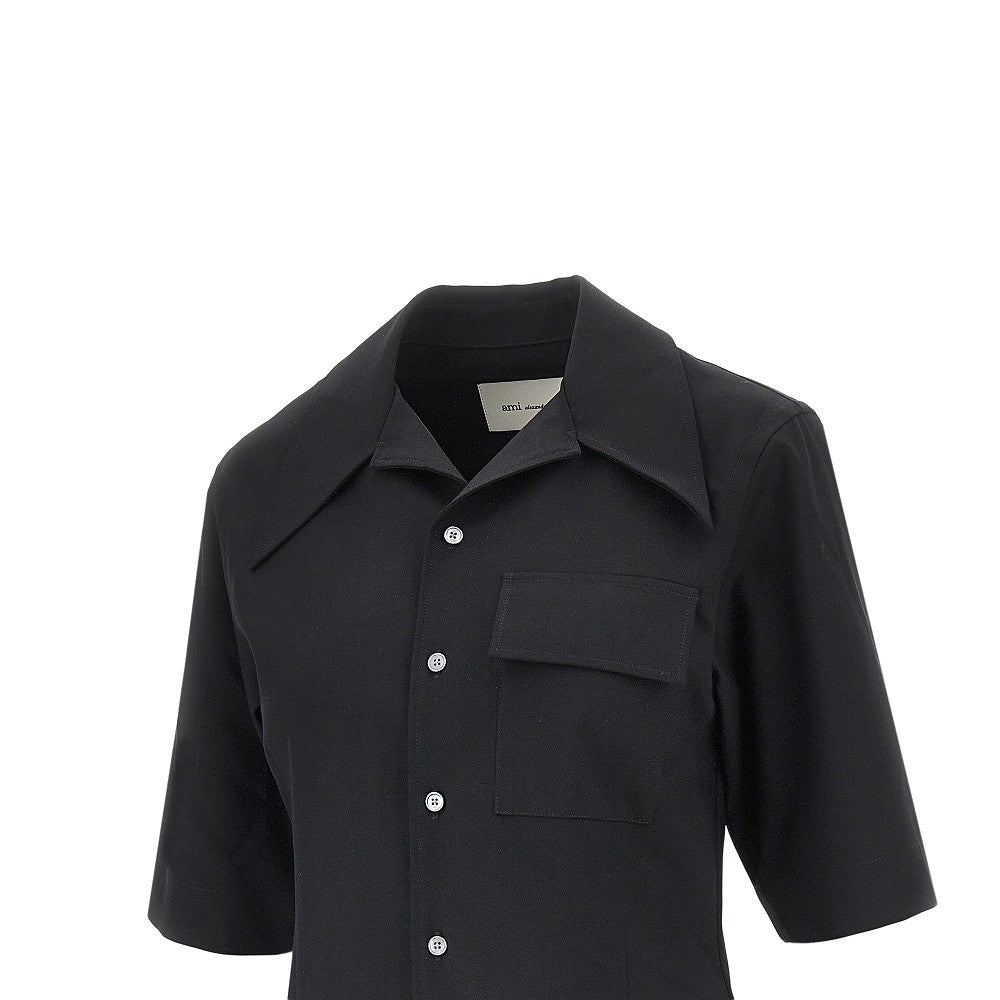 wool twill short-sleeved shirt