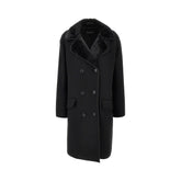EMPORIO ARMANI 42 faux fur collar double-breasted coat