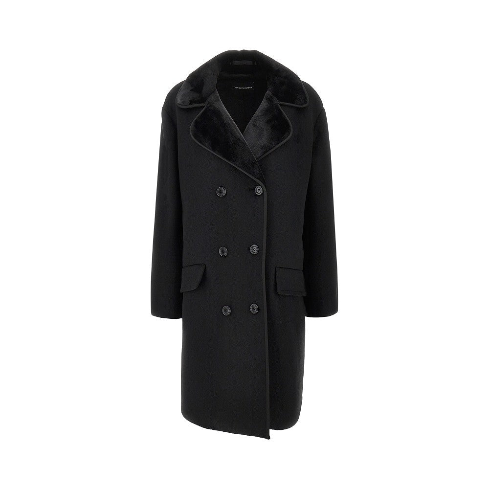 EMPORIO ARMANI 42 faux fur collar double-breasted coat