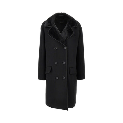 EMPORIO ARMANI 42 faux fur collar double-breasted coat
