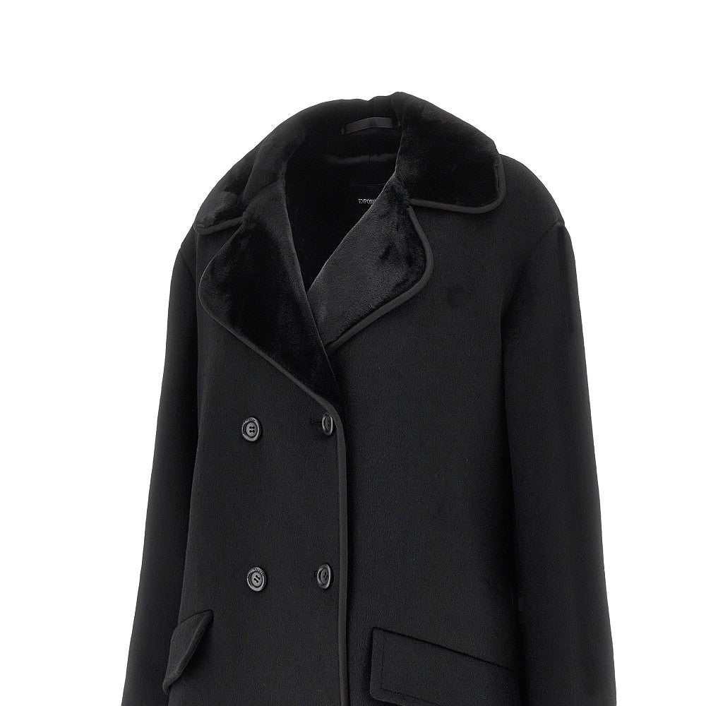 EMPORIO ARMANI 42 faux fur collar double-breasted coat