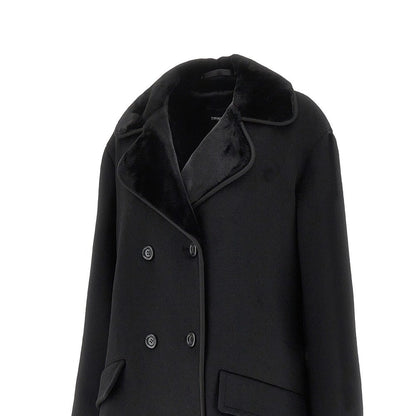 EMPORIO ARMANI 42 faux fur collar double-breasted coat