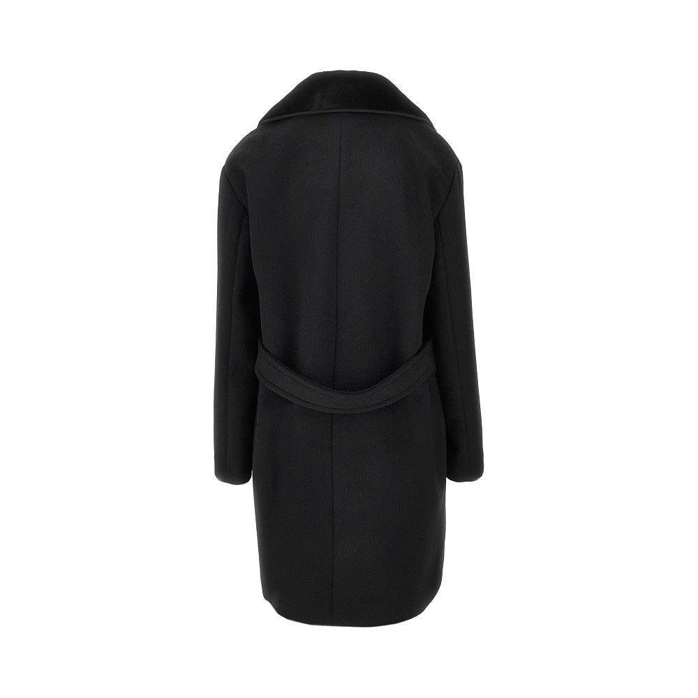 EMPORIO ARMANI 42 faux fur collar double-breasted coat