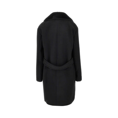 EMPORIO ARMANI 42 faux fur collar double-breasted coat