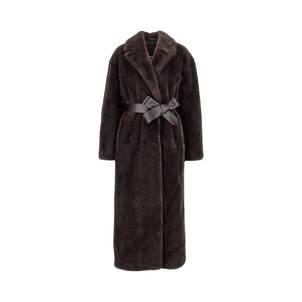 faux fur long coat with belt