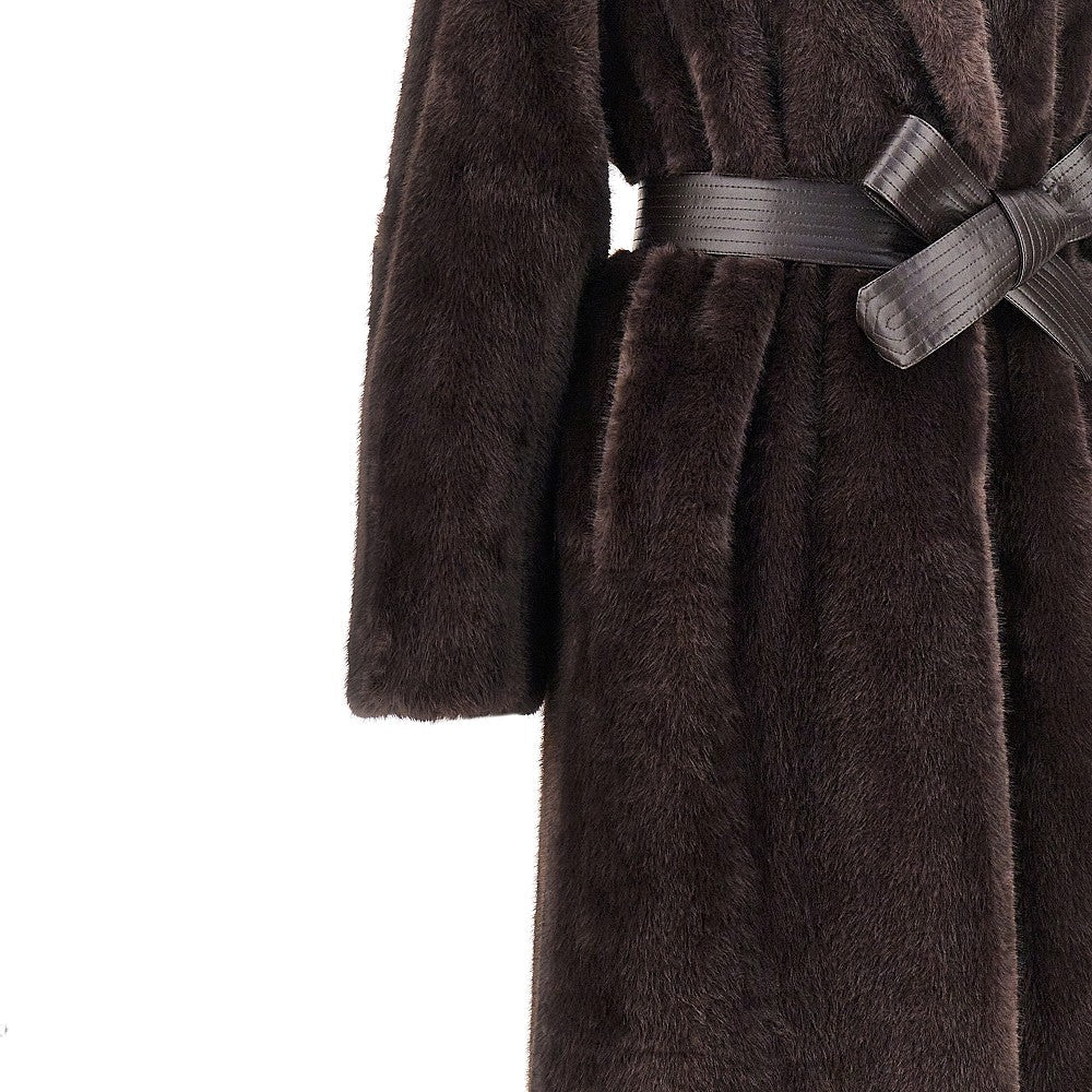 faux fur long coat with belt