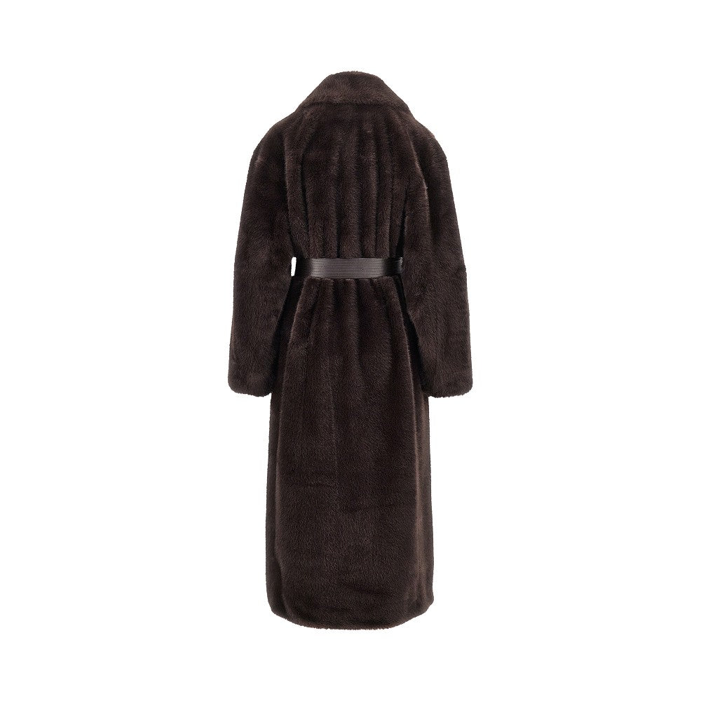 faux fur long coat with belt