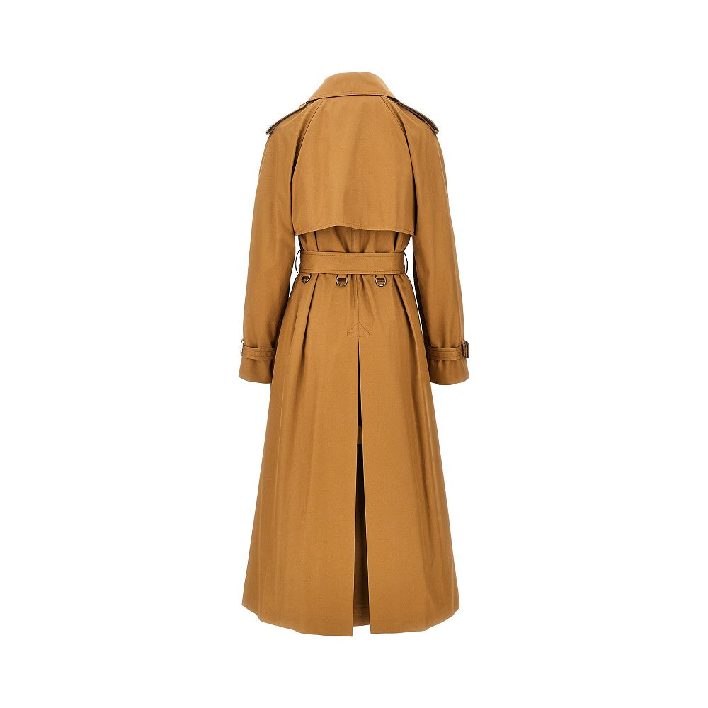 gabardine trench coat with leather details