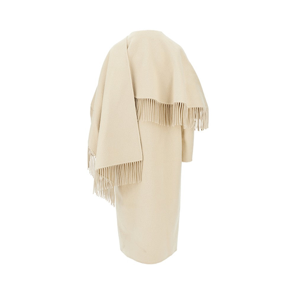 double coat with fringed scarf