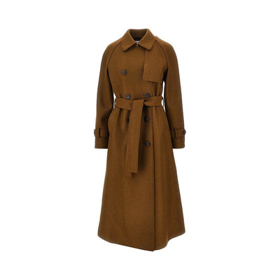 pressed wool long trench coat
