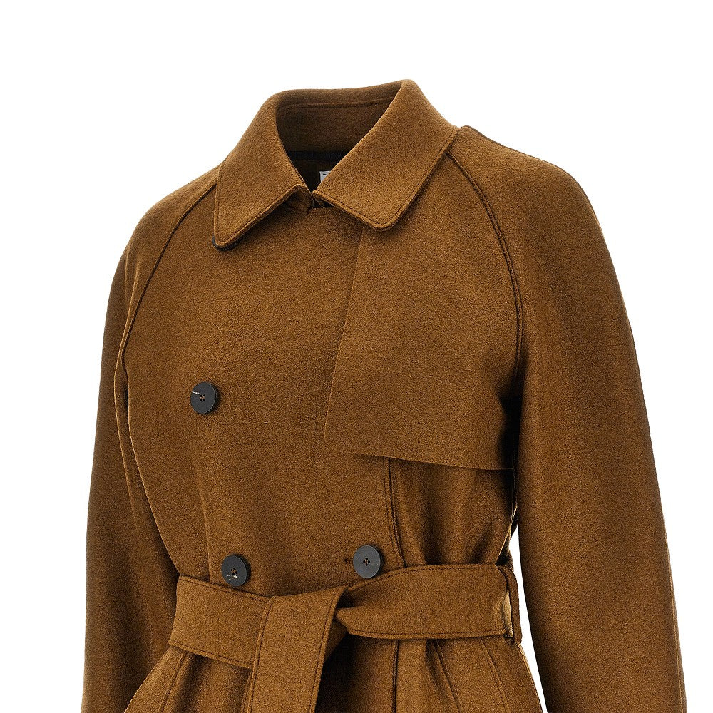 pressed wool long trench coat