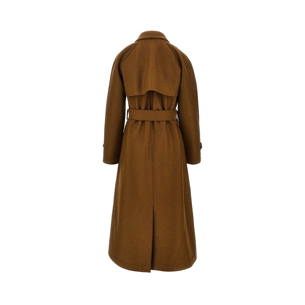 pressed wool long trench coat
