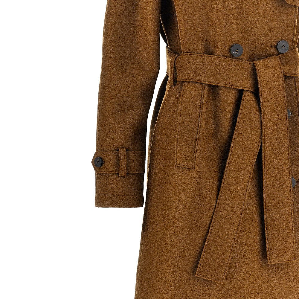 pressed wool long trench coat