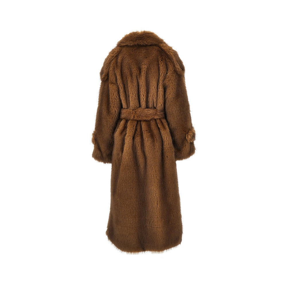 farrah faux fur long trench coat