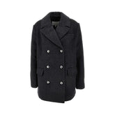 GANNI S-M wool-blend oversized double-breasted peacoat