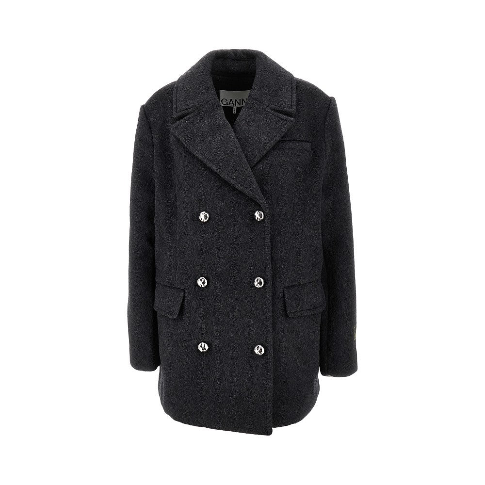 GANNI S-M wool-blend oversized double-breasted peacoat