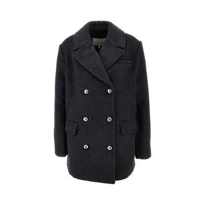 GANNI S-M wool-blend oversized double-breasted peacoat