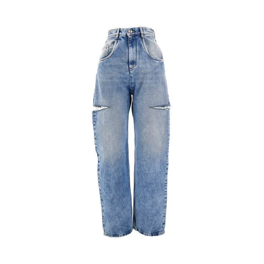 high-rise jeans with side rips