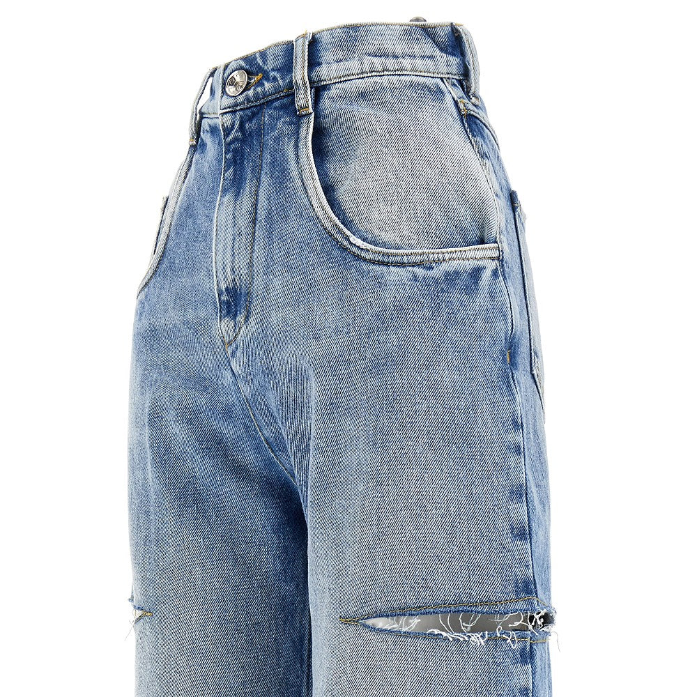 high-rise jeans with side rips