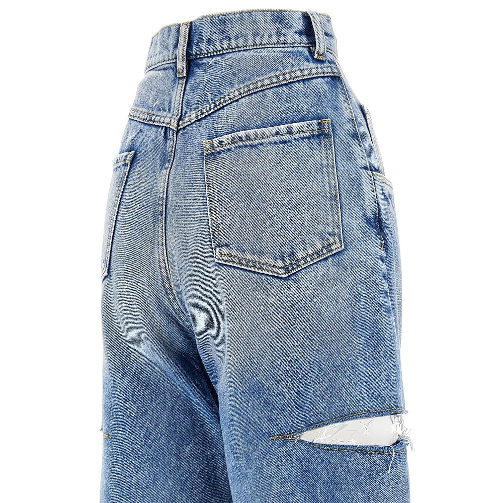 high-rise jeans with side rips