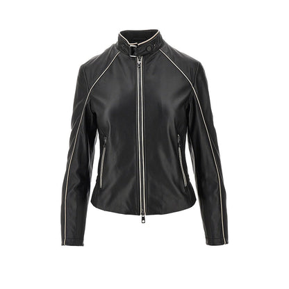 EMPORIO ARMANI 44 nappa leather jacket with contrasting piping