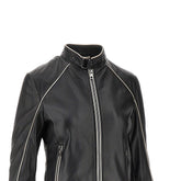 EMPORIO ARMANI 44 nappa leather jacket with contrasting piping