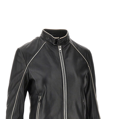 EMPORIO ARMANI 44 nappa leather jacket with contrasting piping