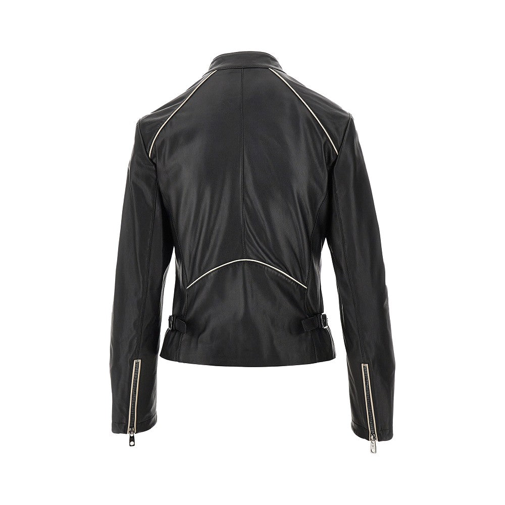 EMPORIO ARMANI 44 nappa leather jacket with contrasting piping