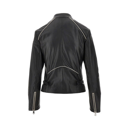 EMPORIO ARMANI 44 nappa leather jacket with contrasting piping