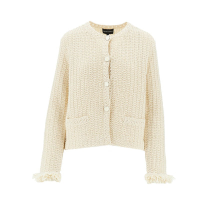 EMPORIO ARMANI 40 raffia effect crochet knit jacket