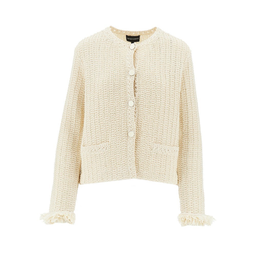 EMPORIO ARMANI 42 raffia effect crochet knit jacket